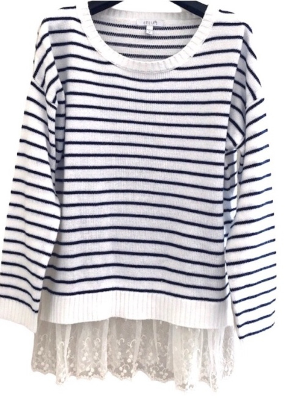 Delia’s blue and white striped sweater lace bottom size large